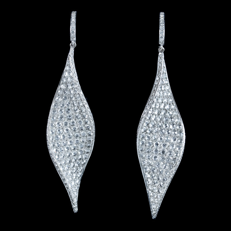 Vintage Diamond Twirl Drop Earrings 18ct Gold 8ct Of Diamond 