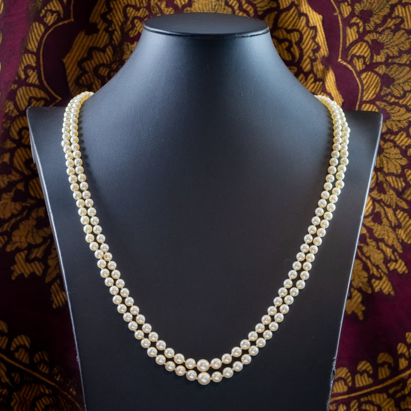 Vintage Double Strand Pearl Necklace Ruby Diamond Clasp With Cert