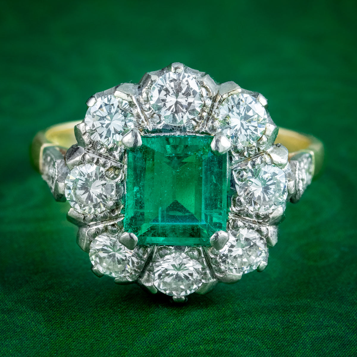 Vintage emerald and diamond cluster ring cheap