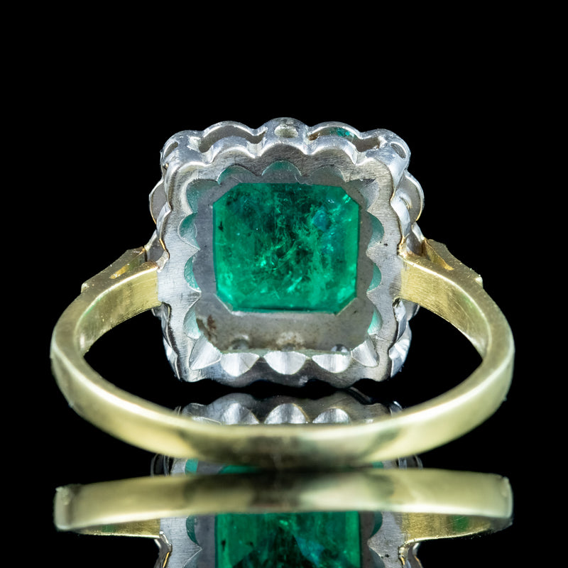 Vintage Emerald Diamond Cluster Ring 3.65ct Emerald Dated 1977