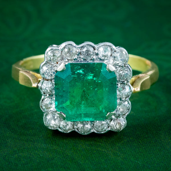 Vintage Emerald Diamond Cluster Ring 3.65ct Emerald Dated 1977