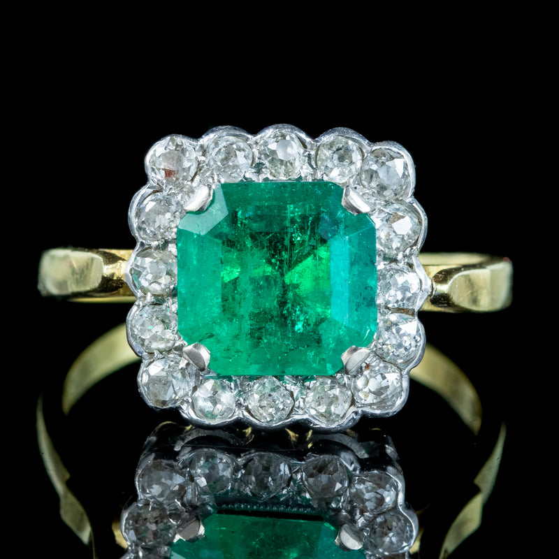 Vintage Emerald Diamond Cluster Ring 3.65ct Emerald Dated 1977