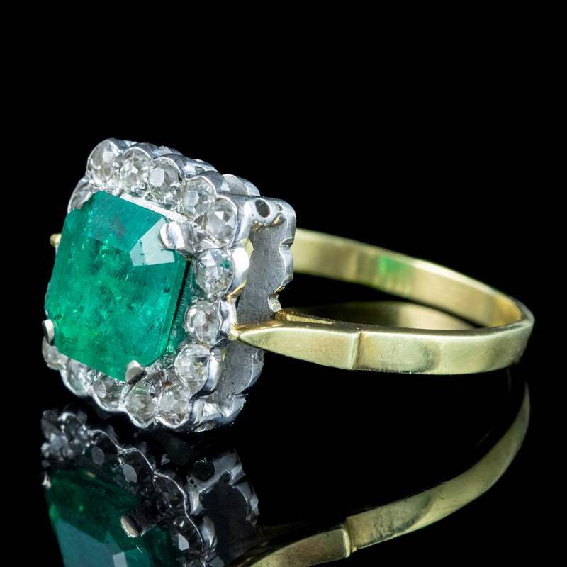 Vintage Emerald Diamond Cluster Ring 3.65ct Emerald Dated 1977