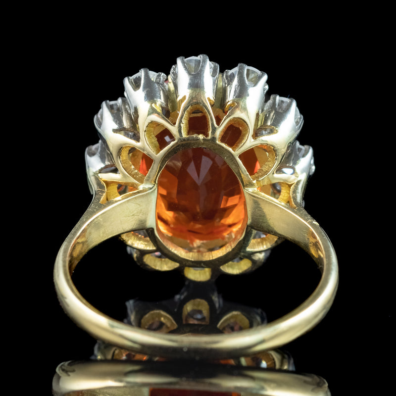 Vintage Fire Opal Diamond Cluster Ring 5.5ct Fire Opal