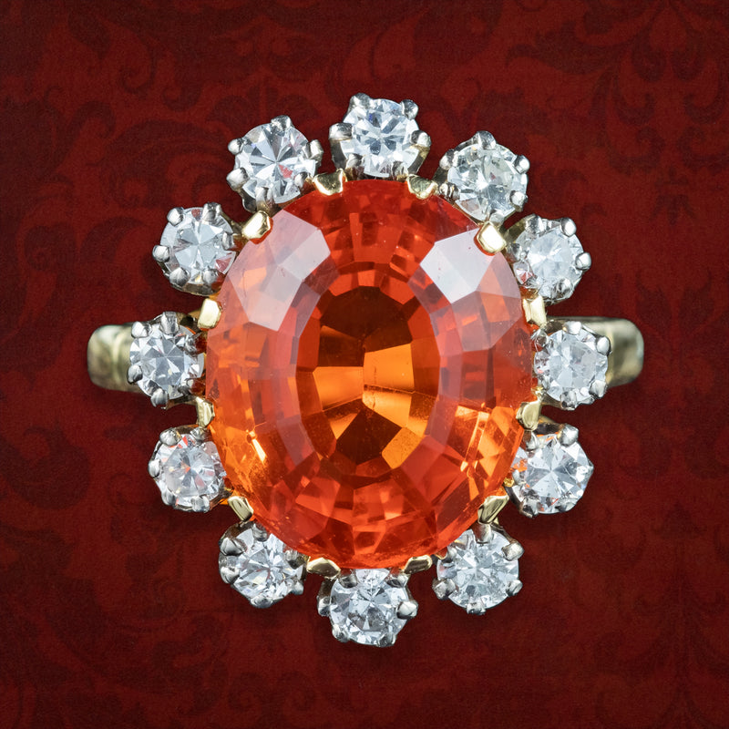 Vintage Fire Opal Diamond Cluster Ring 5.5ct Fire Opal
