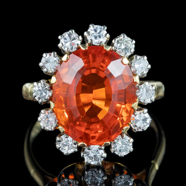 Vintage Fire Opal Diamond Cluster Ring 5.5ct Fire Opal