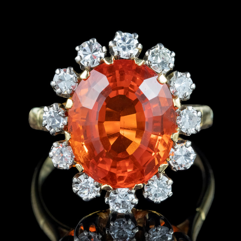 Vintage Fire Opal Diamond Cluster Ring 5.5ct Fire Opal