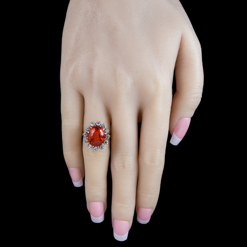 Vintage Fire Opal Diamond Cluster Ring 5.5ct Fire Opal