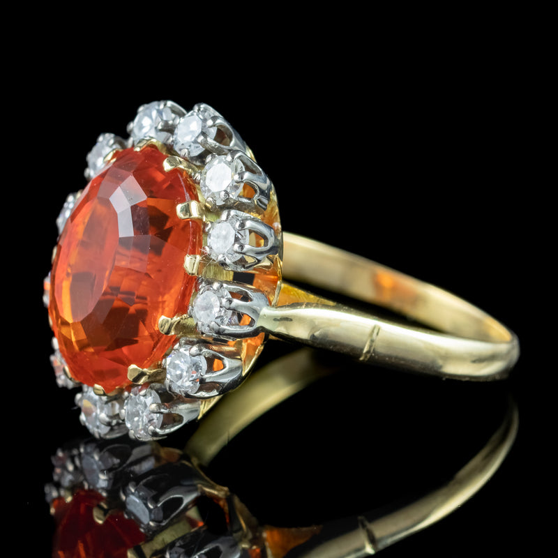 Vintage Fire Opal Diamond Cluster Ring 5.5ct Fire Opal