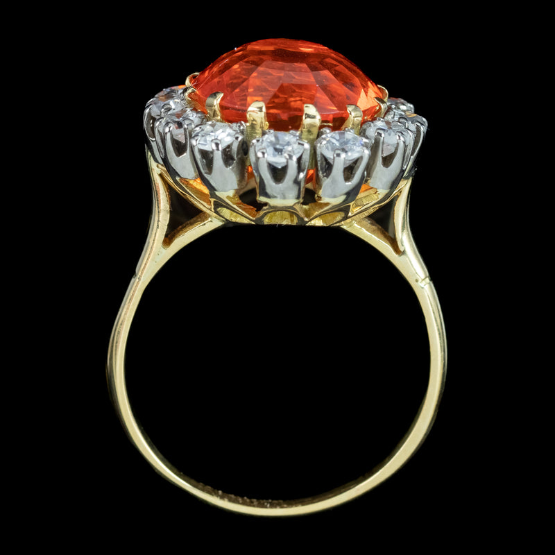 Vintage Fire Opal Diamond Cluster Ring 5.5ct Fire Opal