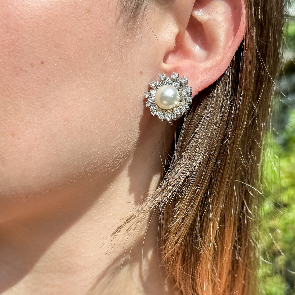 Vintage French Pearl Diamond Flower Clip Earrings 4ct Diamond Antique Jewellery Online