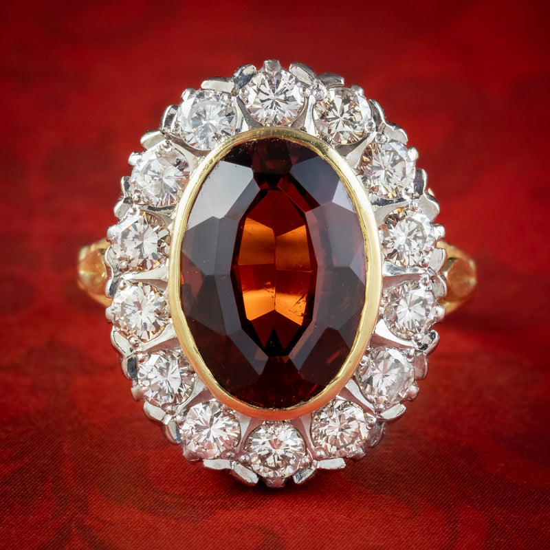 Vintage Garnet Diamond Cluster Ring 6ct Garnet Dated 1976