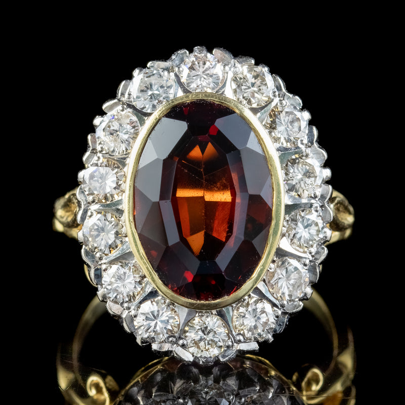 Vintage Garnet Diamond Cluster Ring 6ct Garnet Dated 1976