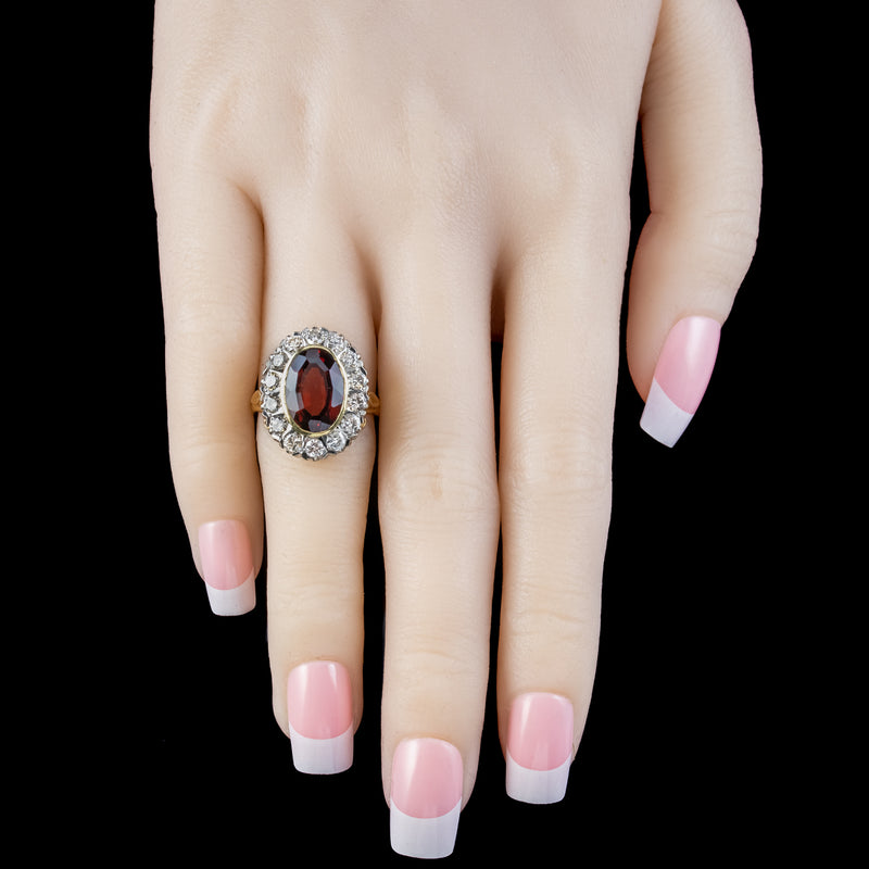 Vintage Garnet Diamond Cluster Ring 6ct Garnet Dated 1976