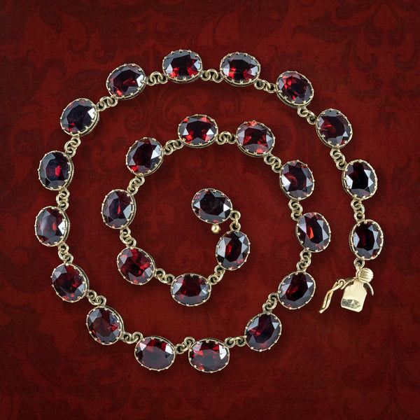 Vintage Garnet Riviere Necklace 9ct Gold 