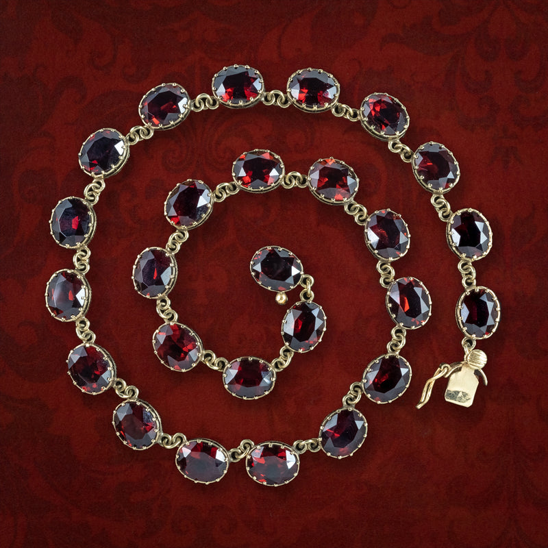Vintage Garnet Riviere Necklace 9ct Gold 