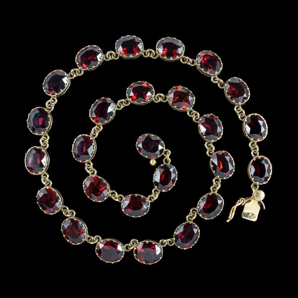 Vintage Garnet Riviere Necklace 9ct Gold 