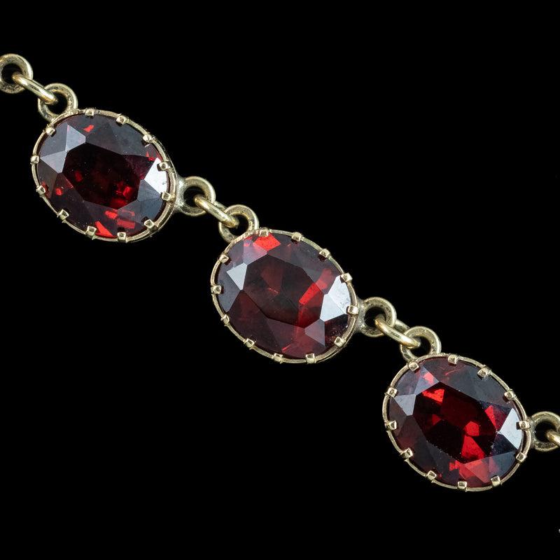 Vintage Garnet Riviere Necklace 9ct Gold 