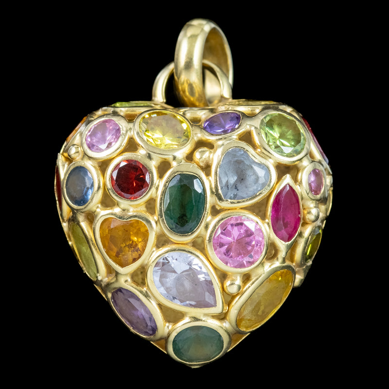 Vintage Harlequin Gemstone Heart Pendant 18ct Gold