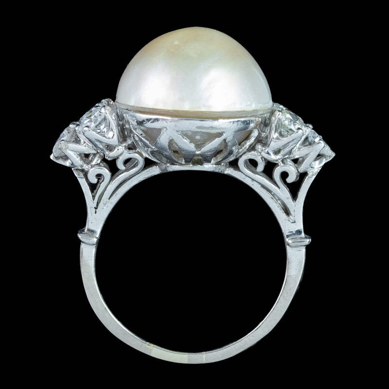Vintage Pearl Diamond Cocktail Ring