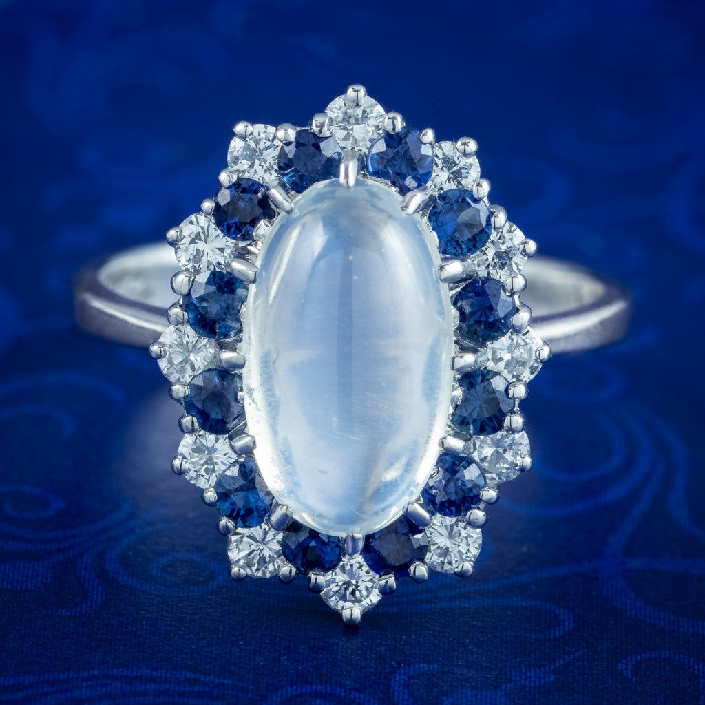Vintage Moonstone Sapphire Diamond Cluster Ring