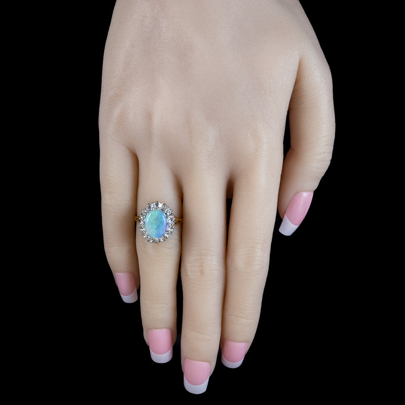 Vintage Opal Diamond Cluster Ring 3.3ct Natural Opal Dated 1975