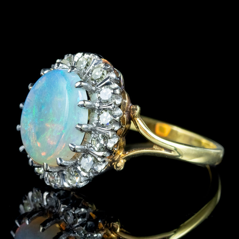 Vintage Opal Diamond Cluster Ring 3.3ct Natural Opal Dated 1975