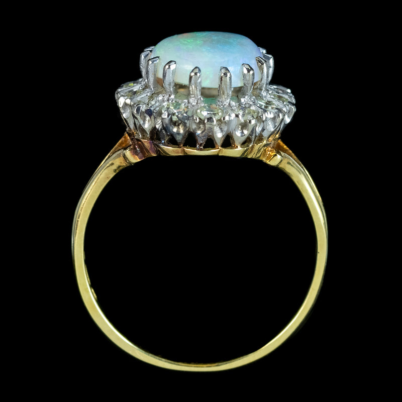 Vintage Opal Diamond Cluster Ring 3.3ct Natural Opal Dated 1975
