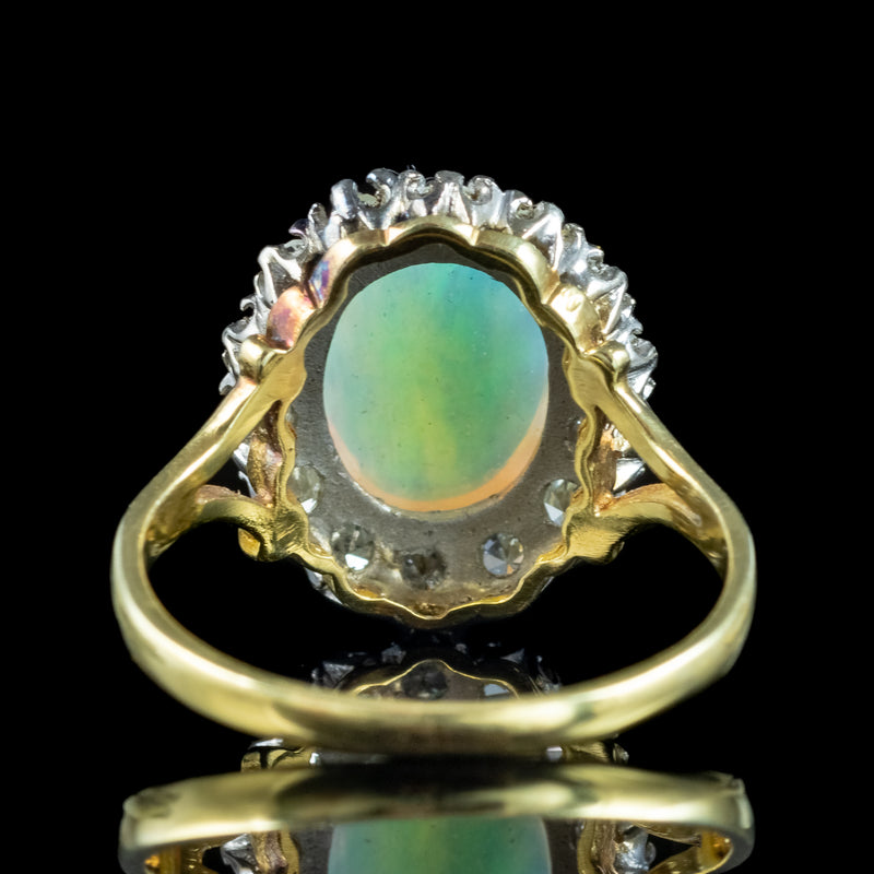 Vintage Opal Diamond Cluster Ring 3.3ct Natural Opal Dated 1975