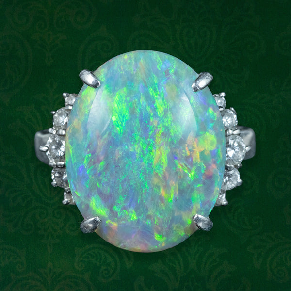 Vintage Opal Diamond Cocktail Ring 9.38ct Natural Opal