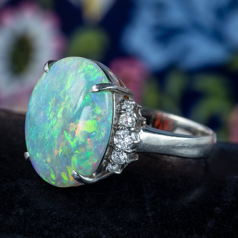 Vintage Opal Diamond Cocktail Ring 9.38ct Natural Opal