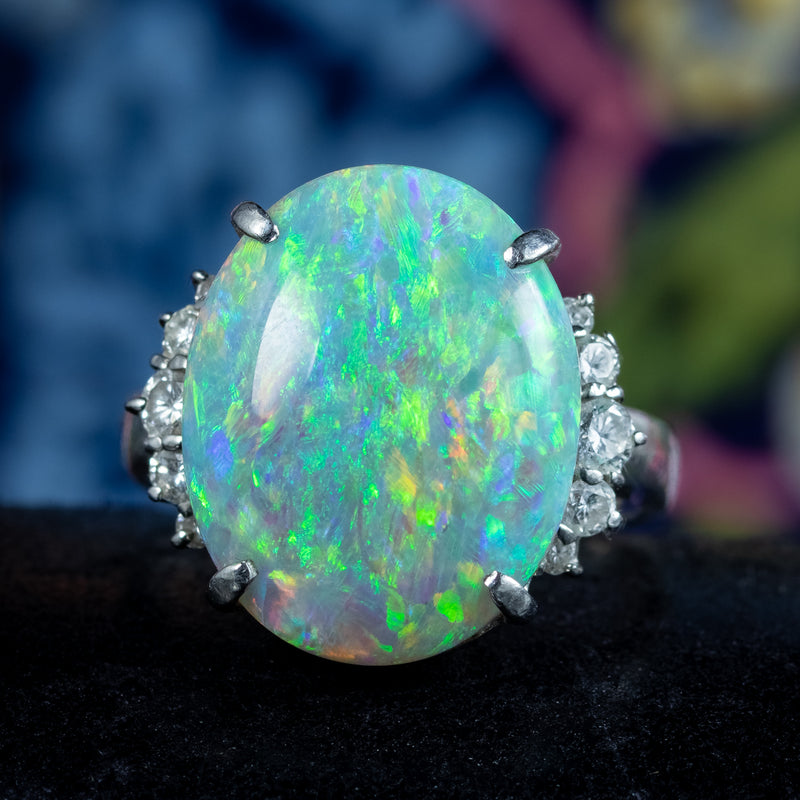 Vintage Opal Diamond Cocktail Ring 9.38ct Natural Opal