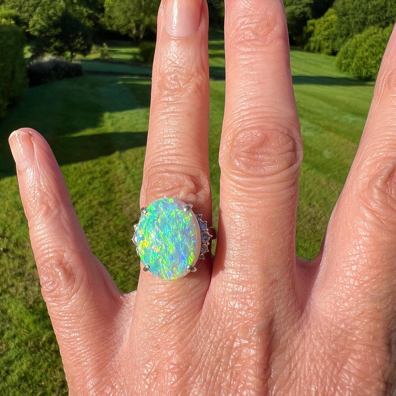 Vintage Opal Diamond Cocktail Ring 9.38ct Natural Opal