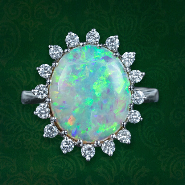 Vintage Opal Diamond Ring 4.5ct Natural Opal With Box