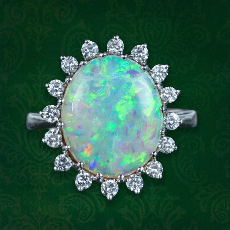 Vintage Opal Diamond Ring 4.5ct Natural Opal With Box