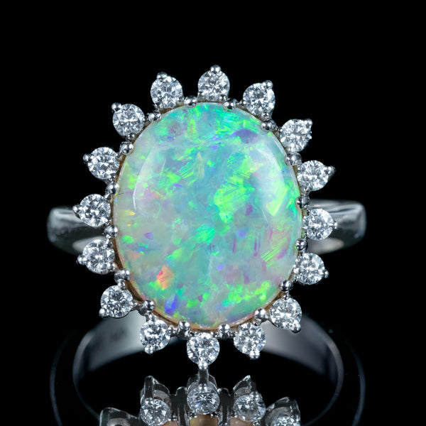 Vintage Opal Diamond Ring 4.5ct Natural Opal With Box
