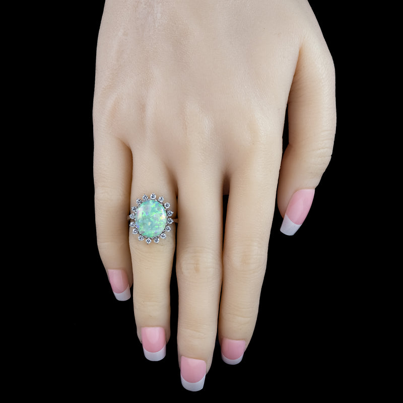 Vintage Opal Diamond Ring 4.5ct Natural Opal With Box