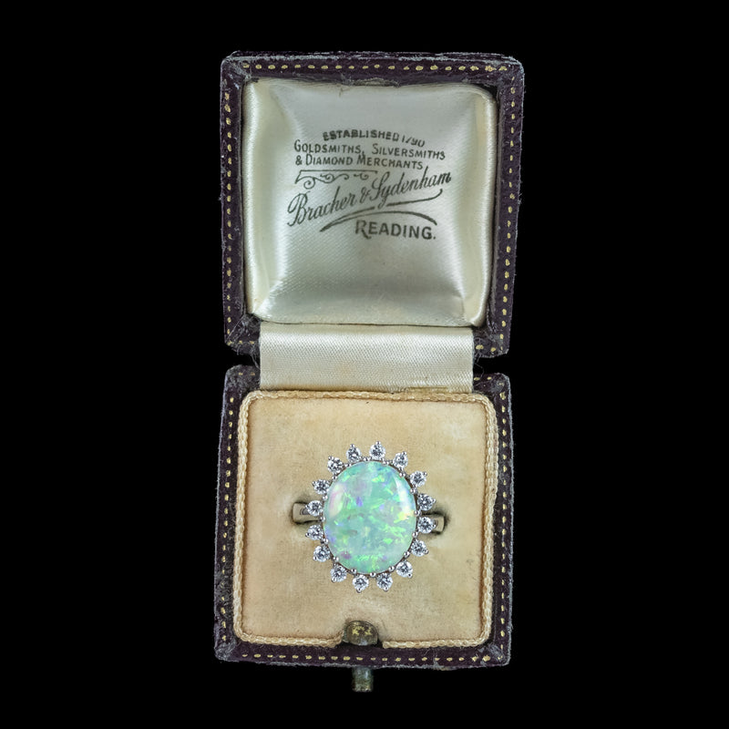 Vintage Opal Diamond Ring 4.5ct Natural Opal With Box