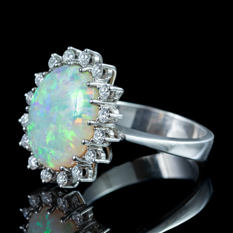 Vintage Opal Diamond Ring 4.5ct Natural Opal With Box