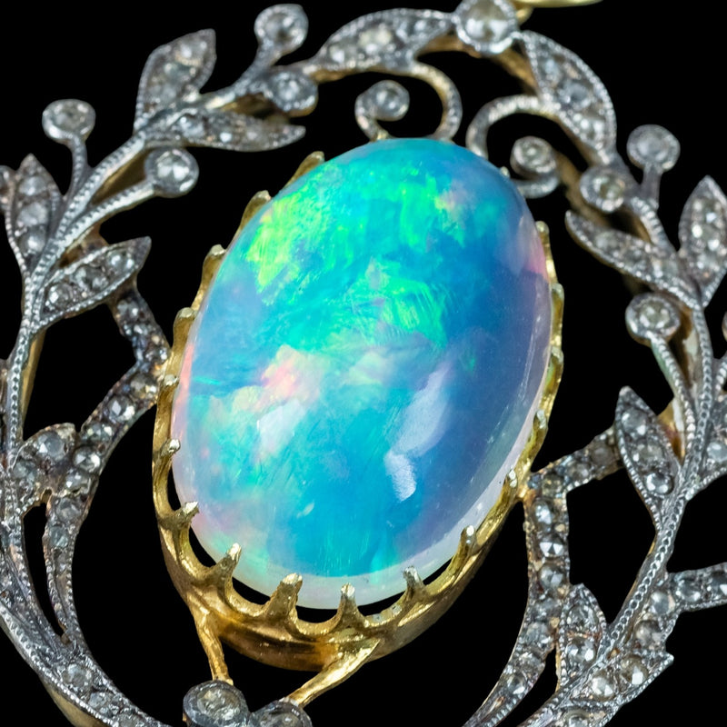 Vintage Opal Diamond Ruby Pendant Silver Gold With Box