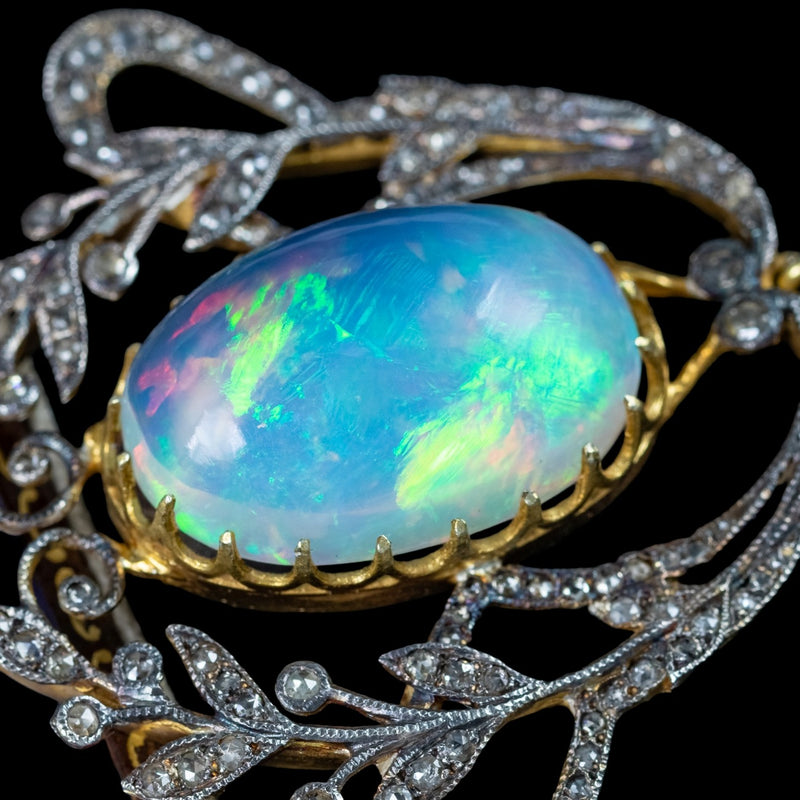 Vintage Opal Diamond Ruby Pendant Silver Gold With Box