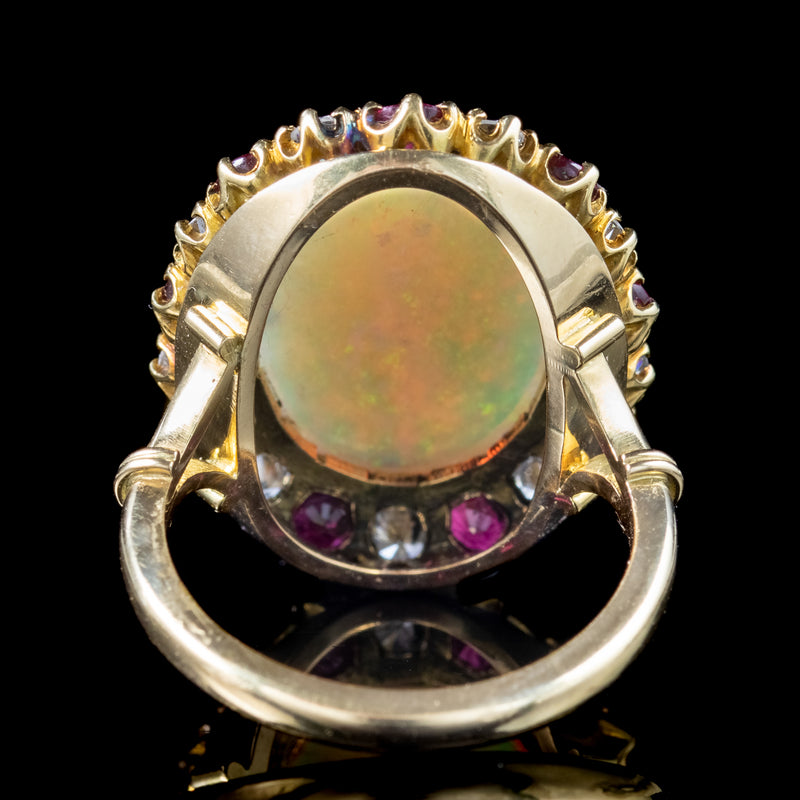 Vintage Opal Ruby Diamond Cocktail Ring 8ct Opal With Box