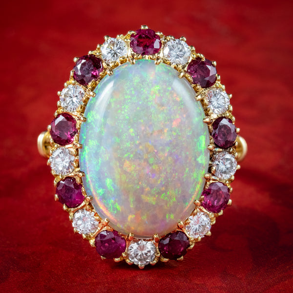 Vintage Opal Ruby Diamond Cocktail Ring 8ct Opal With Box