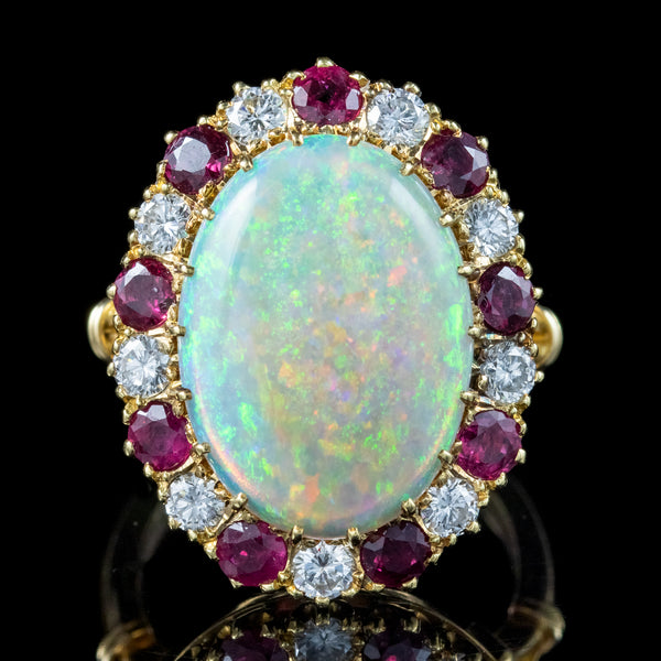 Vintage Opal Ruby Diamond Cocktail Ring 8ct Opal With Box