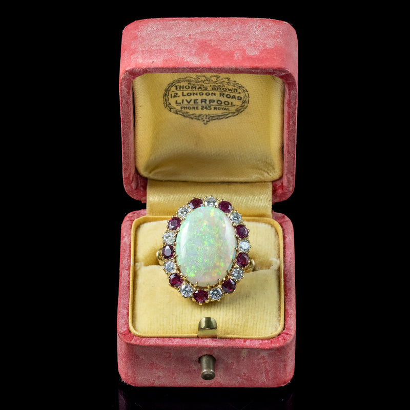 Vintage Opal Ruby Diamond Cocktail Ring 8ct Opal With Box