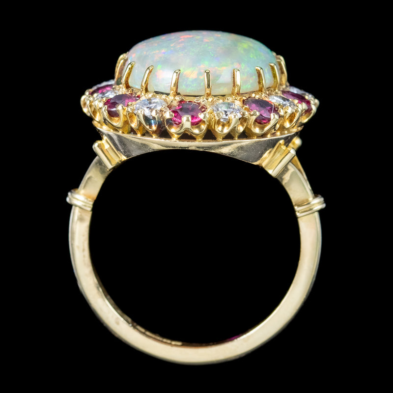 Vintage Opal Ruby Diamond Cocktail Ring 8ct Opal With Box