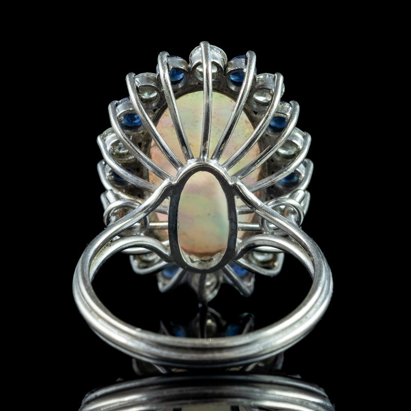 Vintage Opal Sapphire Diamond Cluster Cocktail Ring 6ct Opal 