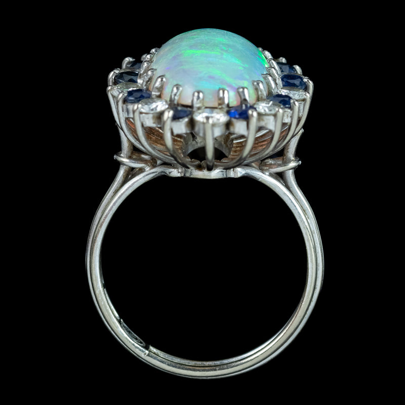 Vintage Opal Sapphire Diamond Cluster Cocktail Ring 6ct Opal 