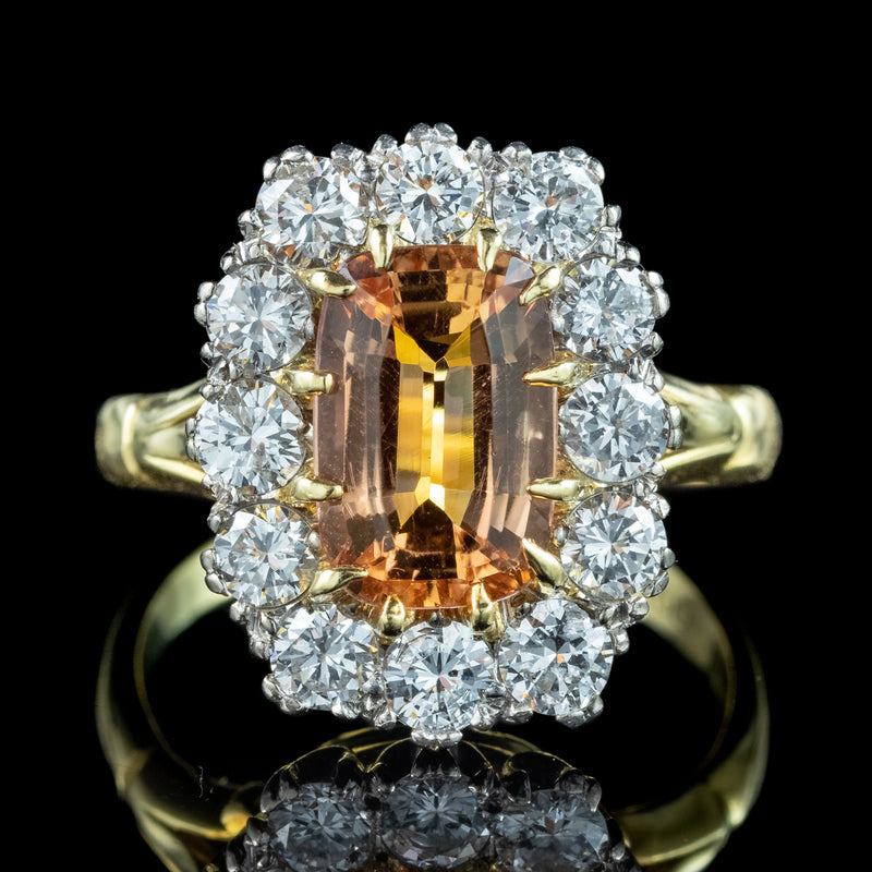 Vintage Orange Topaz Diamond Cluster Ring 2.6ct Topaz