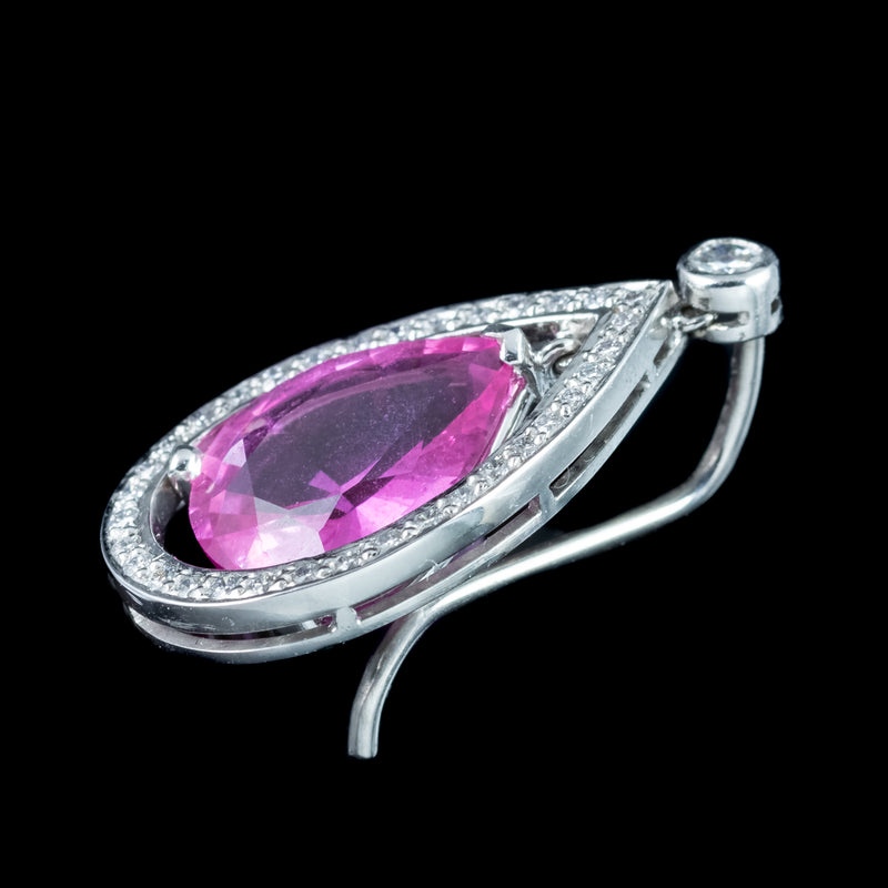 Vintage Pink Sapphire Diamond Teardrop Earrings 18ct Gold 8ct Sapphire